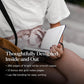 Person holding a notebook with text about its features